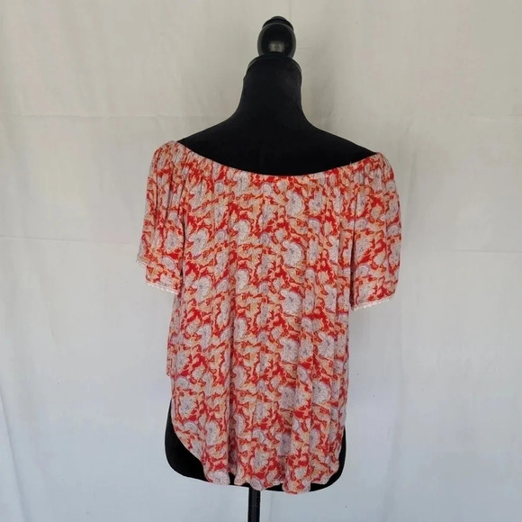 Forever 21 Teen's Junior Top Coral Crop Ruffled Off Shoulder Floral Orange Small - Picture 5 of 10